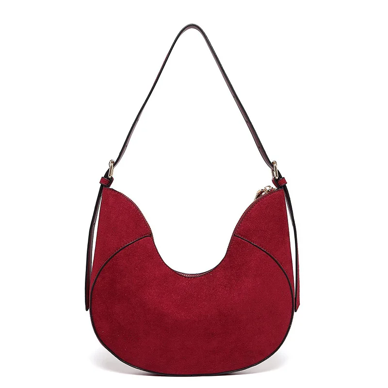 

New Fashionable Autumn and Winter Elegant Simple Design Retro Red Deer Handbag Korean Sle Crescent Moon Shoulder Crossbody Bag