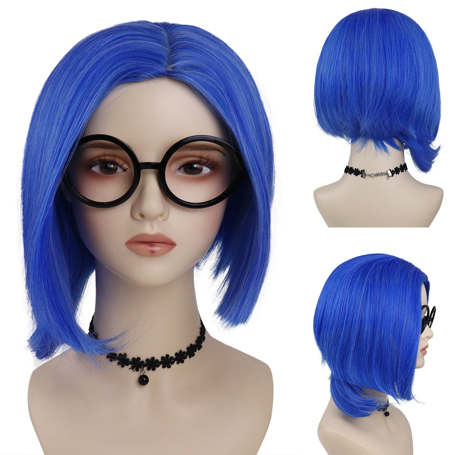 

Sadness Wigs Short Blue Wig Straight Hair Synthetic Cosplay Wigs for Women High Temperature Fiber Halloween Costume for Girls