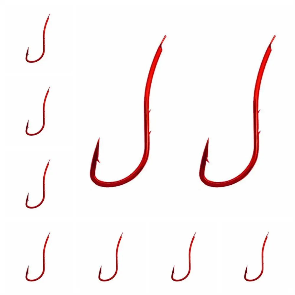 20pcs Double Shank Red Fishing Hooks Barbed High Carbon Steel Bait Holder Hook Narrow Falt Live Bait Hook Carp Fishing