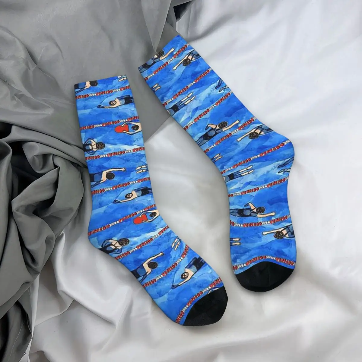 All Seasons Crew Stockings Cartoon Swimming In The Swim Pool Socks Casual Long Socks for Men Women Valentine's Day Gifts