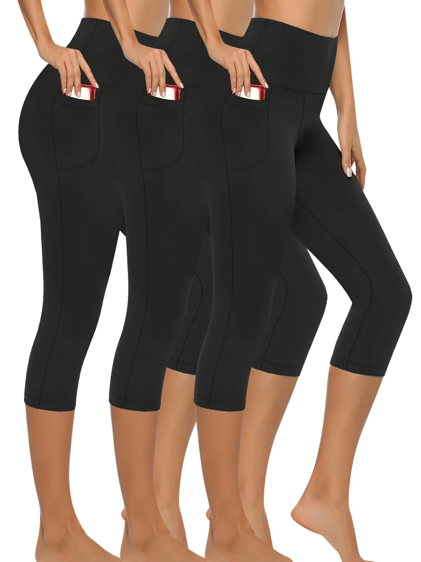 

3 упаковки байкерских шорт с высокой талией для женщин и карманами для контроля живота, шорты для бега, йоги, пуш-ап, тренажерного зала и фитнеса