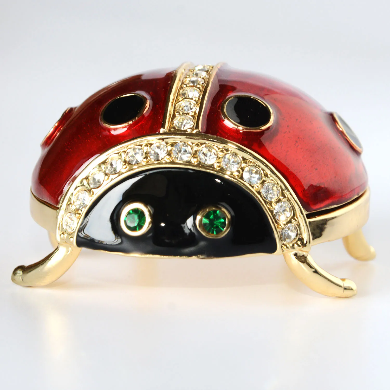Ladybug Trinket Box Hinged Jewelry Box with Crystal Accents Jeweled Animal Figurine Metal Ring Holder Organizer Collectible Gift