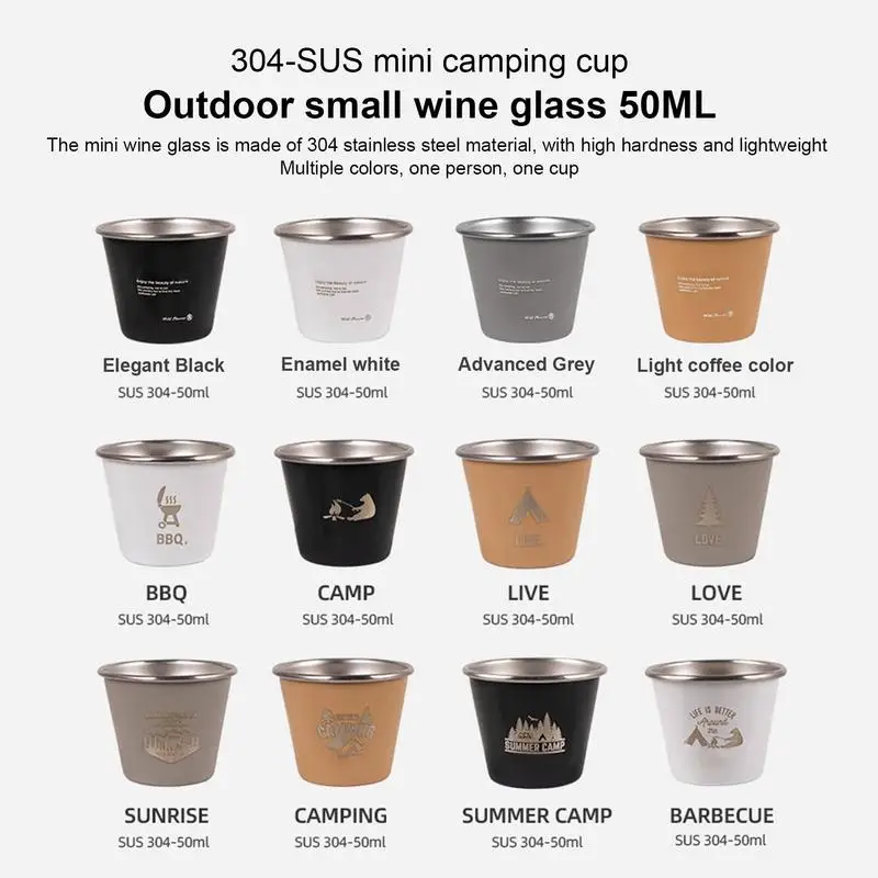 4PCS Outdoor Cup Set 50ML 304 Stainless Steel Camping Hiking Picnic Water Tea Beer Coffee Milk BBQ small Mug Glass Portable