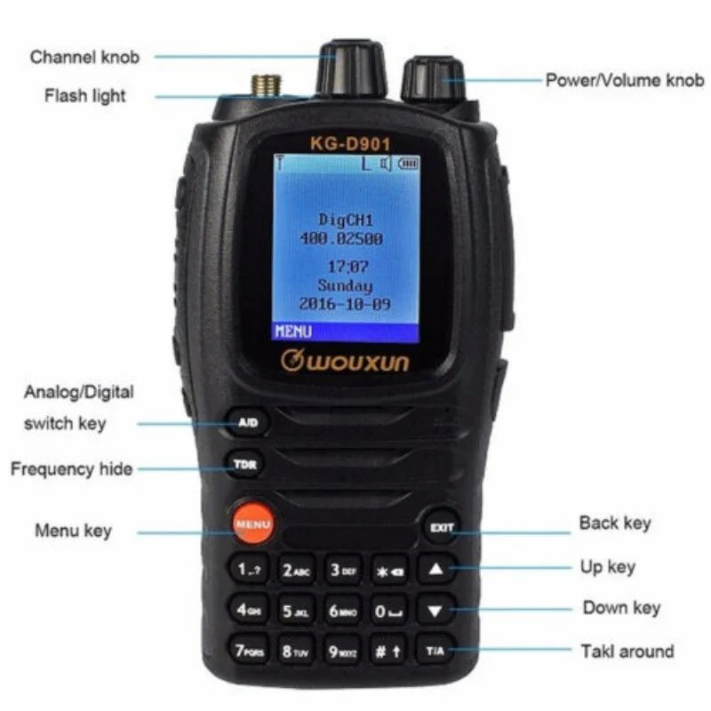 Original WouXun KG-D901 DMR Radio Digital Walkie Talkie UHF 5W 64CH VOX Color LCD Record DTMF Digital&Analog Two Way Radio