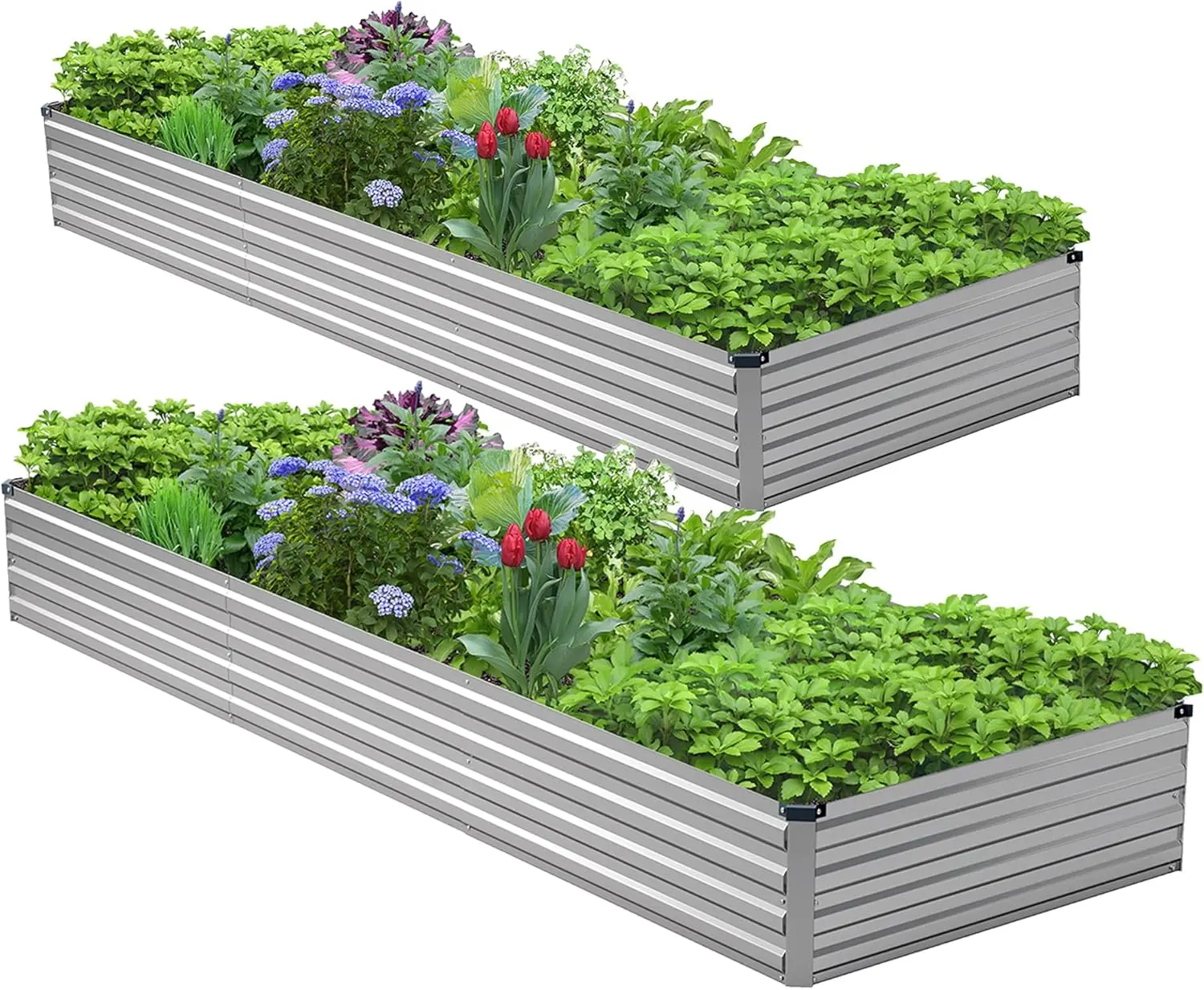 Patio Galvanized Metal Planter Box, Silver, 2PCS, Durable Rust-Resistant for Vegetables, Flowers, and Herbs