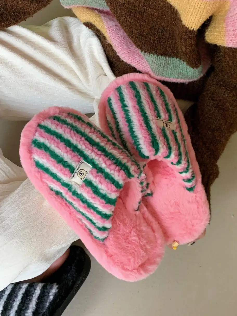 

Парные хлопковые тапочки, мягкие боты, креативные полоски, осень-зима, противоскользящие Plu oes, мужские и женские теплые домашние тапочки...