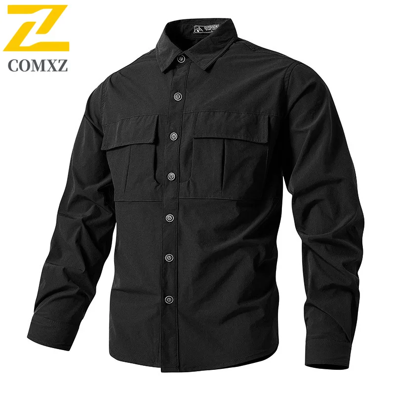 Spring And Summer Ice Silk Shirt Men's High Elastic Ice Sense Uv-proof Top Casual High-grade Waterproof Quick-drying Work Shirts