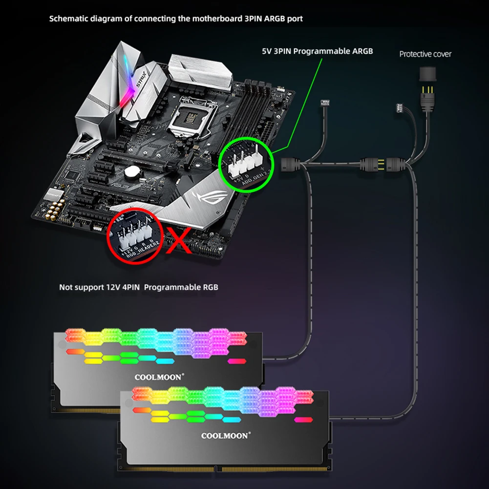 COOLMOON RA-2 RAM Memory Bank Heat Sink Cooler 5V ARGB Colorful Flashing Heat Spreader For PC Desktop Computer Accessories