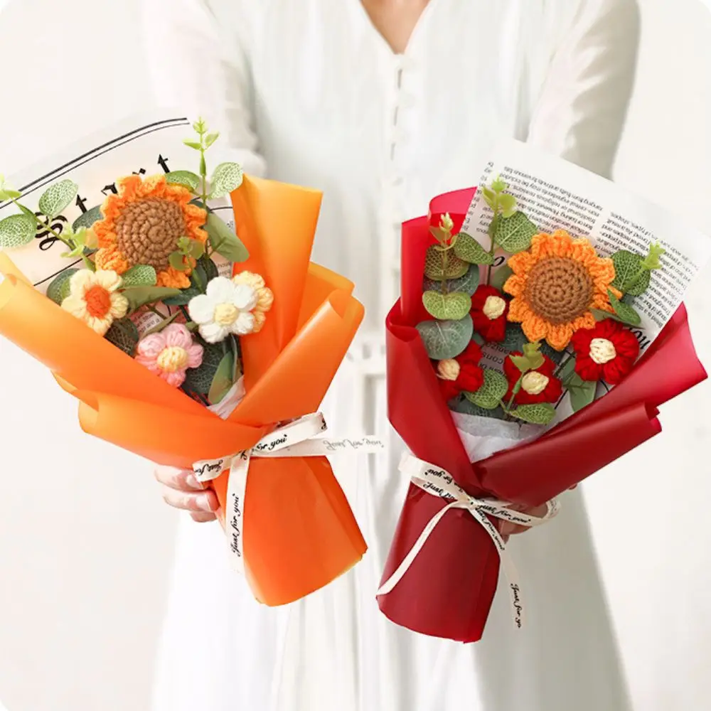 باقة الديكور عباد الشمس باقة DIY الكرتون محبوك متماسكة عباد الشمس باقة قطيفة جميلة أنيقة