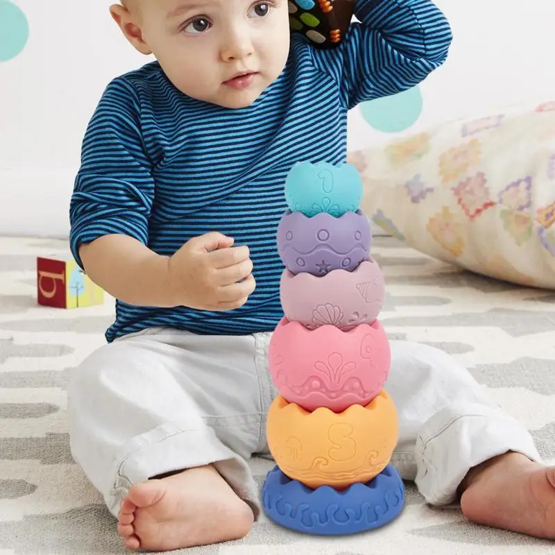 Jouets empilables en caoutchouc coquille d'œuf pour enfants, jouets empilables mentaires oriels, blocs de construction souples, jouets d'apprentissage althpour enfants