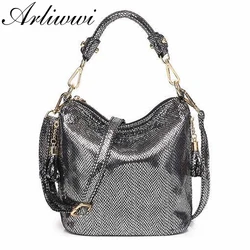 Borse in PU di lusso per donna New Summer Lady borse a tracolla con secchiello con rivestimento lucido moda borsa in argento dorato metallico