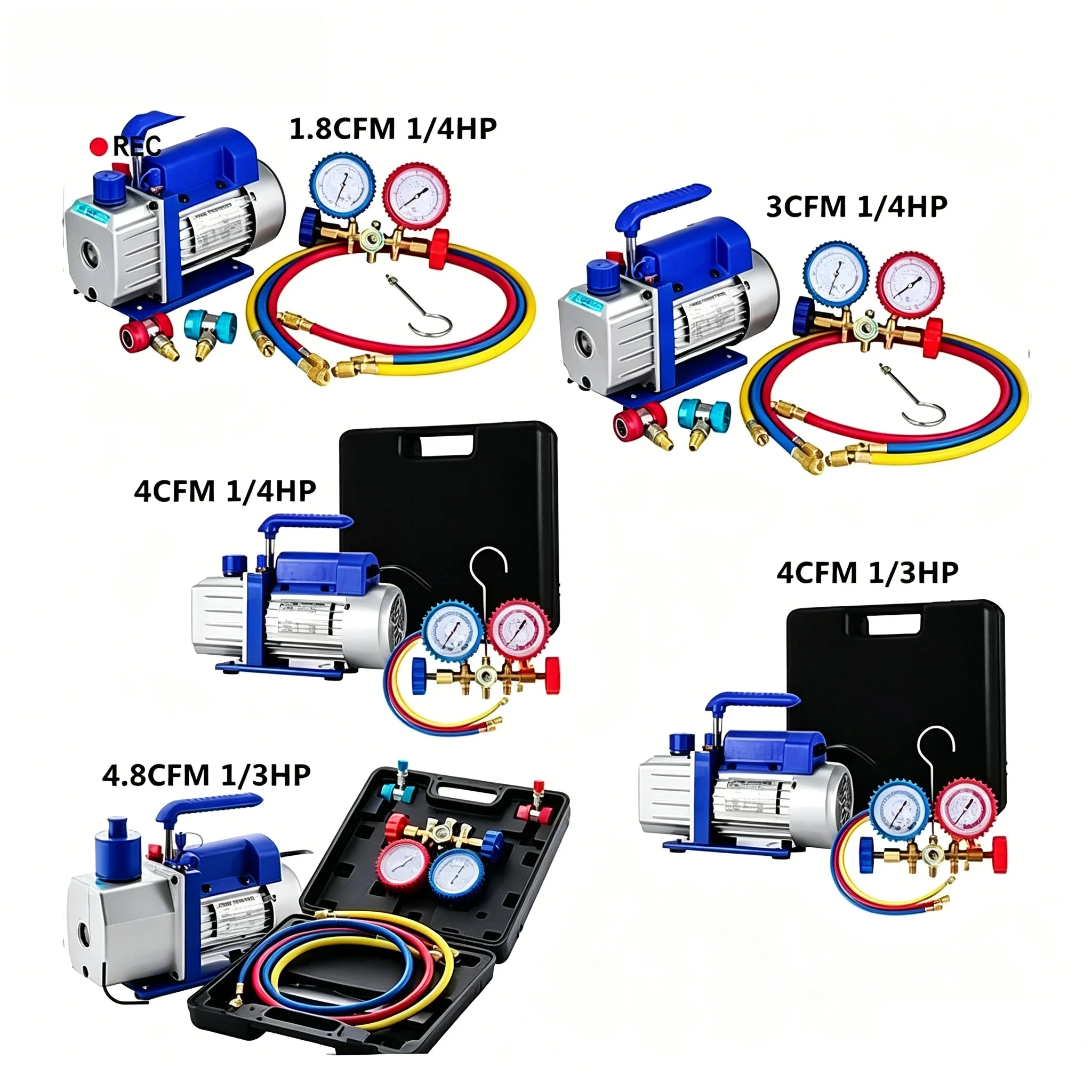 SIHAO 1.8‑4.8CFM Vacuum Pump Kit 1/3 & 1/4 HP Vacuum Pump with Gauge Set for HVAC Refrigeration & Automobile AC Repair Work