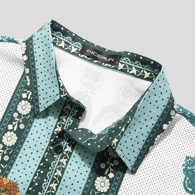 Camisa transpirable con estampado para hombre, Tops informales de manga larga con botones, Moda de Primavera