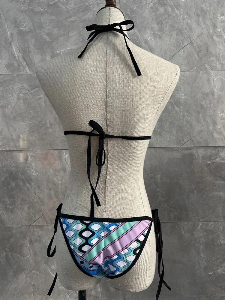 2026 New Summer Swimwea One Piece Swimsuit Sexy Print Spaghetti Strap Bikini Set Women Split Swimsuit Beach Backless Bikini