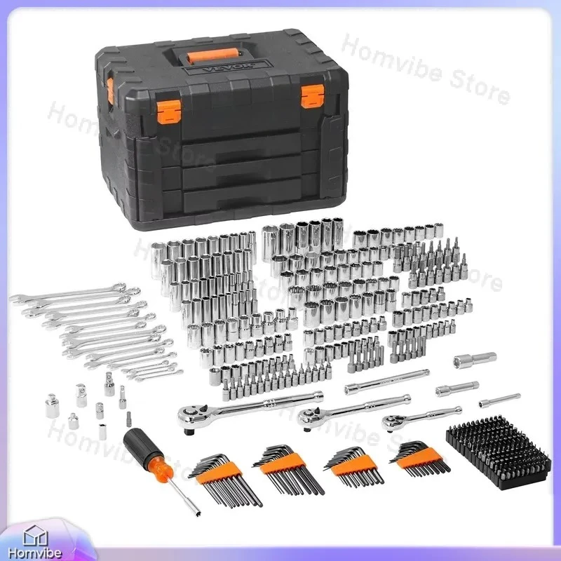 450 Piece SAE Metric Socket Wrench Set with 1/4 3/8 1/2 Inch Drive Deep Well Sockets Tool Kit for Home Repair Automotive