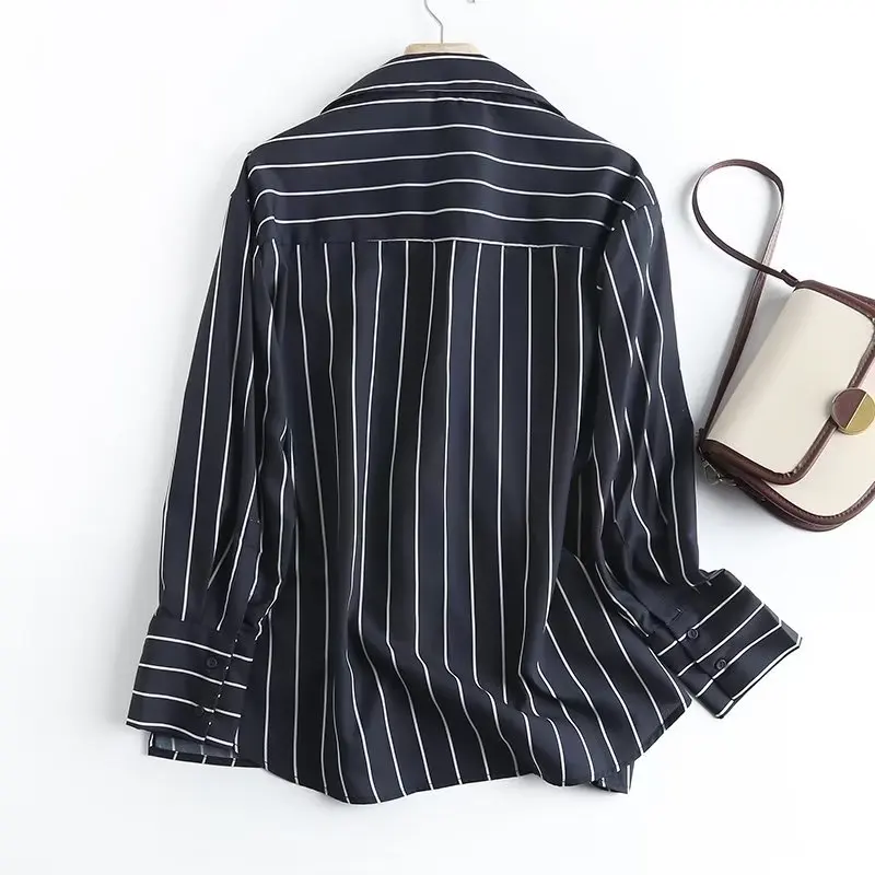 Maxdutti 2023 Spring And Summer Casual Shirt Women's Stripe  Retro Loose Fashion Kimono Tops