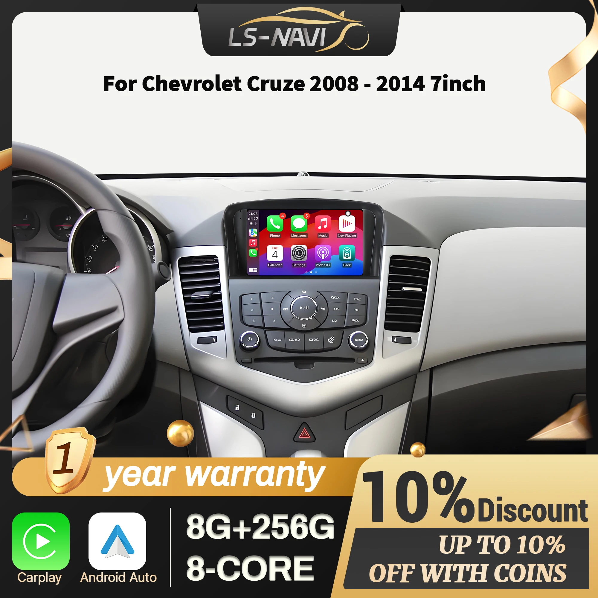 

7 inch Android 14 Car Radio For Chevrolet Cruze 2008 2009 2010 2011 2012 2013 2014 Wireless Bluetooth Carplay Multimedia Screen