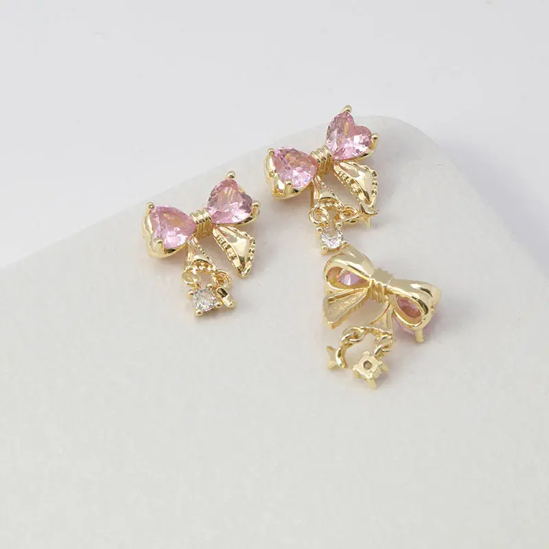 14k Gold-plated Diamond-encrusted Bow Zircon Pendant DIY Silver Bracelet Necklace Bead-separated Loose Bead Accessories Jewelry
