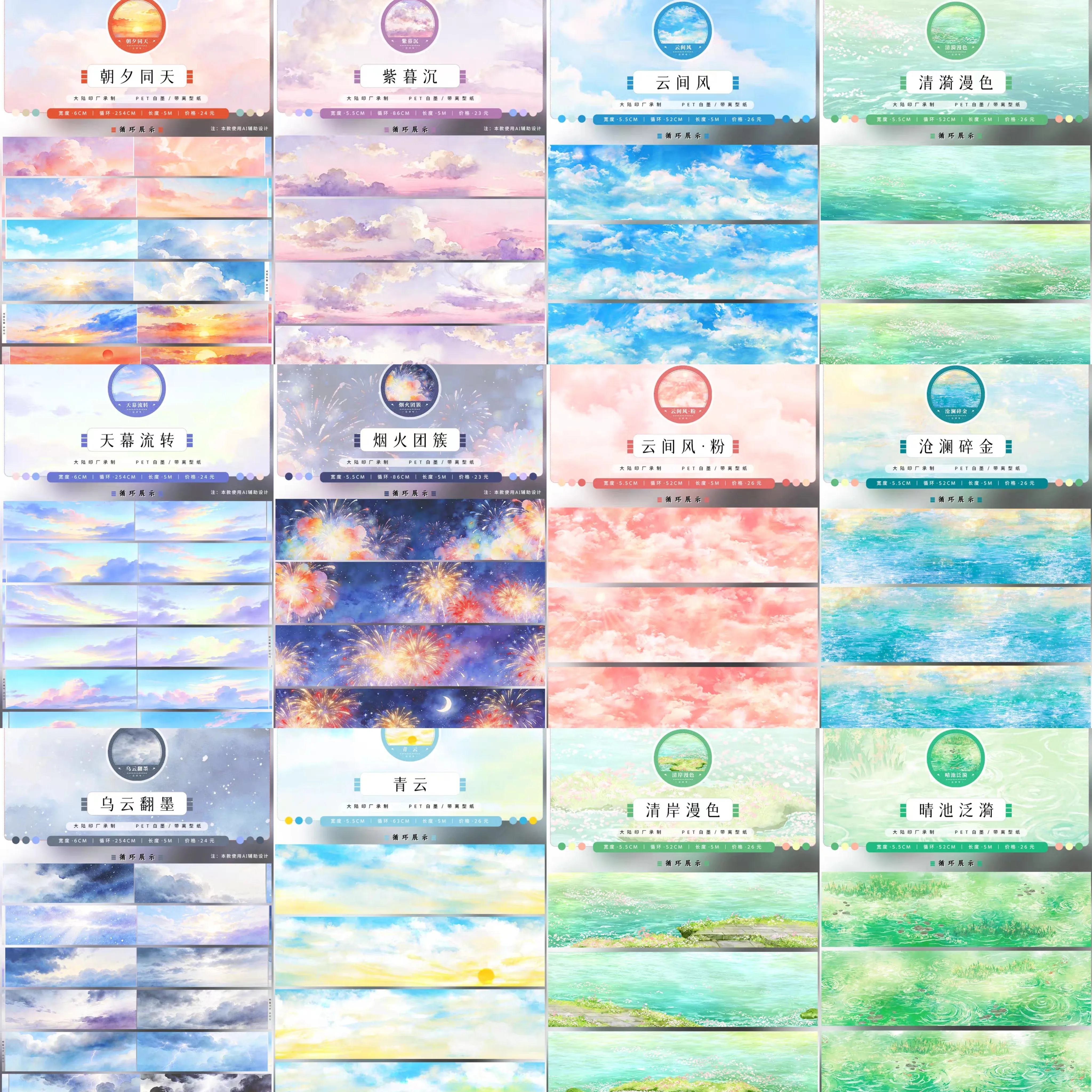 Jiang Yue Ling Decorative Cloud Mountain Flower Pattern Washi Tape Die Cut Journal Masking Tape For Scrapbooking DIY