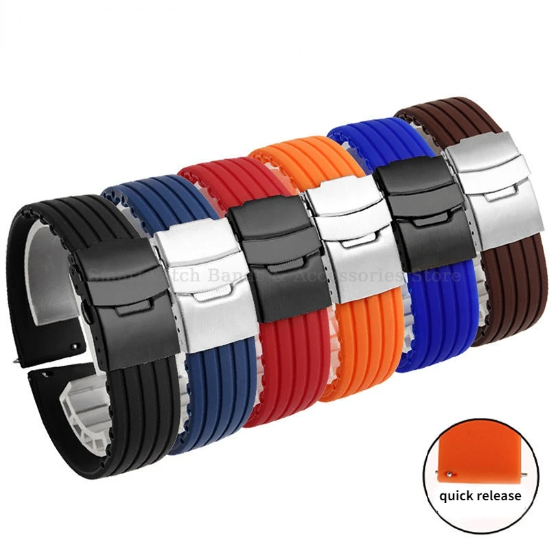 18/20/22/24mm Tire Pattern Silicone Watch Strap Replacement Quick Release Bracelet Men Women Universal Rubber Soft Watch Band