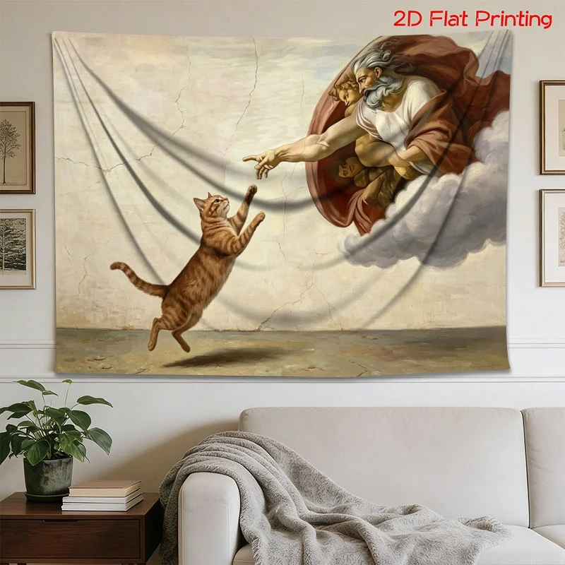Cat Art Tapestry Canvas Wall Decor Mythological Cat Classical Painting Print Dog Cat Lover Gift Poster Bedroom Living Room Home
