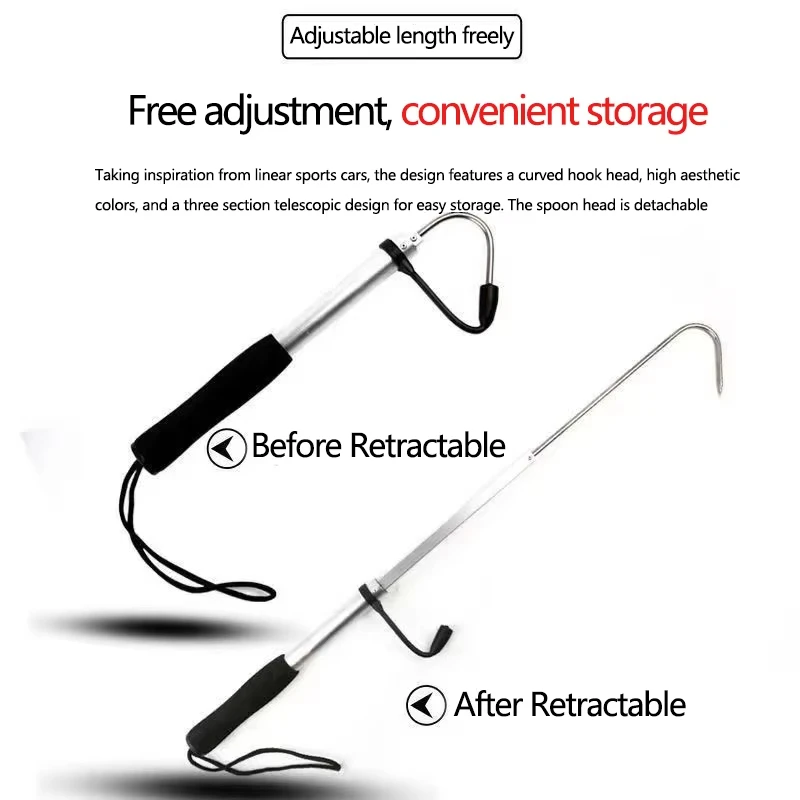 المحمولة تلسكوبي الأسماك Gaff هوك حوالي 28-60 سنتيمتر الفولاذ المقاوم للصدأ الجليد الصيد في الهواء الطلق الرمح هوك معالجة قابل للسحب هوك