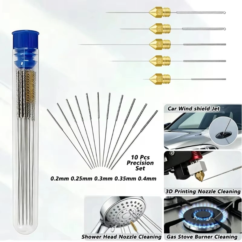 

10Pcs Car Windscreen Jet Nozzle Washer Tool Stainless Steel Wiper Nozzle Cleaning Kit For 3D Printer Jets,Gas Stoves,Shower Head