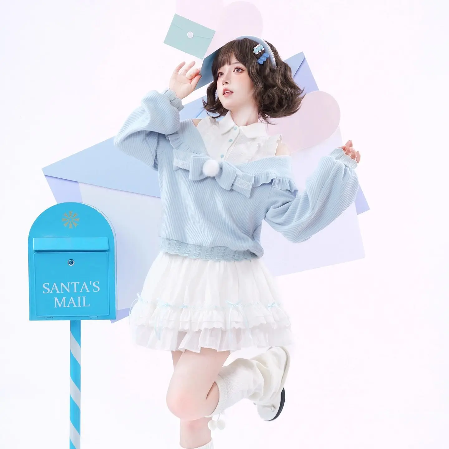 Cute Off Shoulder Sweater Pullover Top Ballet Style Short Skirt Two Piece Sets Womens Outifits Crop Knitwear Cake Pleated