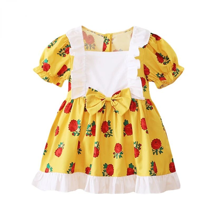 

1-6 Years Kids Girl Princess Costume Summer Dress Short Sleeve Floral Print Princess Party Girl Wedding Dress