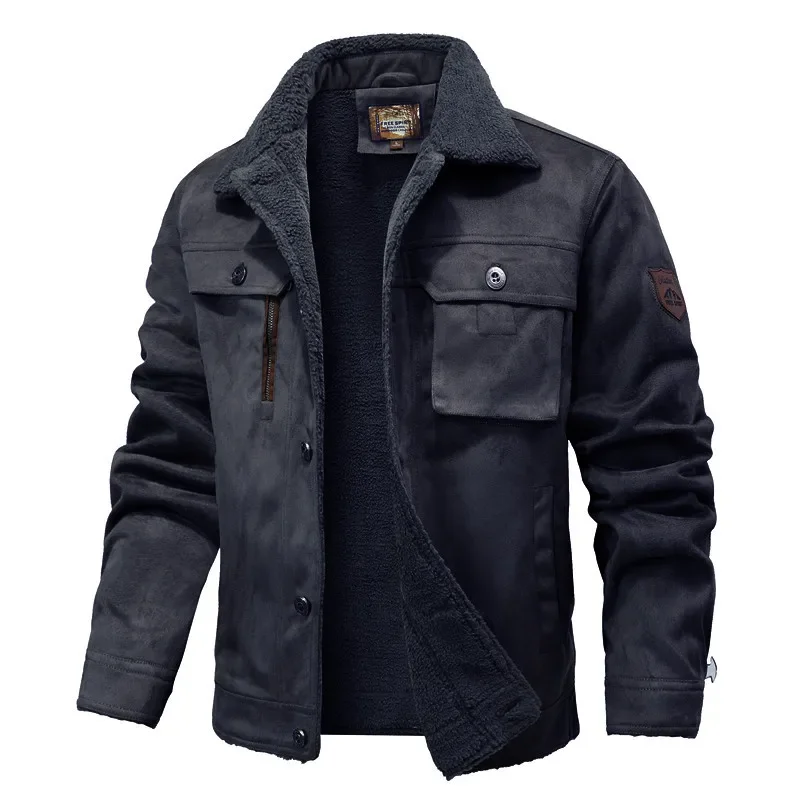 New Fashion Men Multi Pockets Leather Jackets Male Fleece Warm Leather and Fur Integrated Jackets and Coats Slim Fit Jaquetas 5X