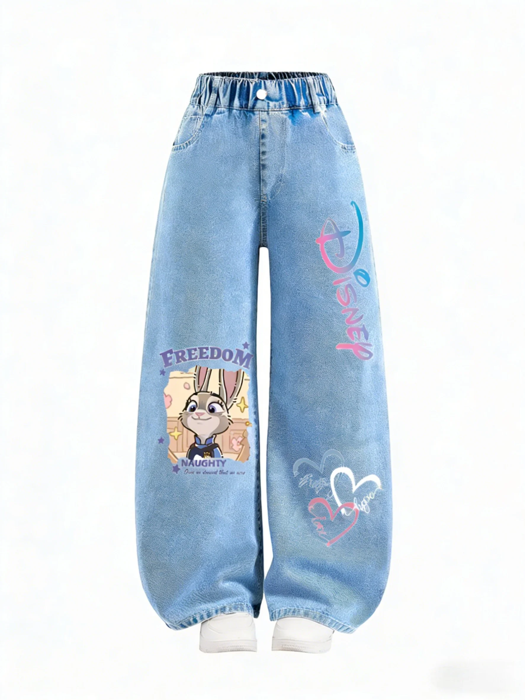 

Новые джинсовые брюки для девочек Disney Minnie, универсальные детские длинные брюки на весну и осень, стильные прямые брюки для девочек