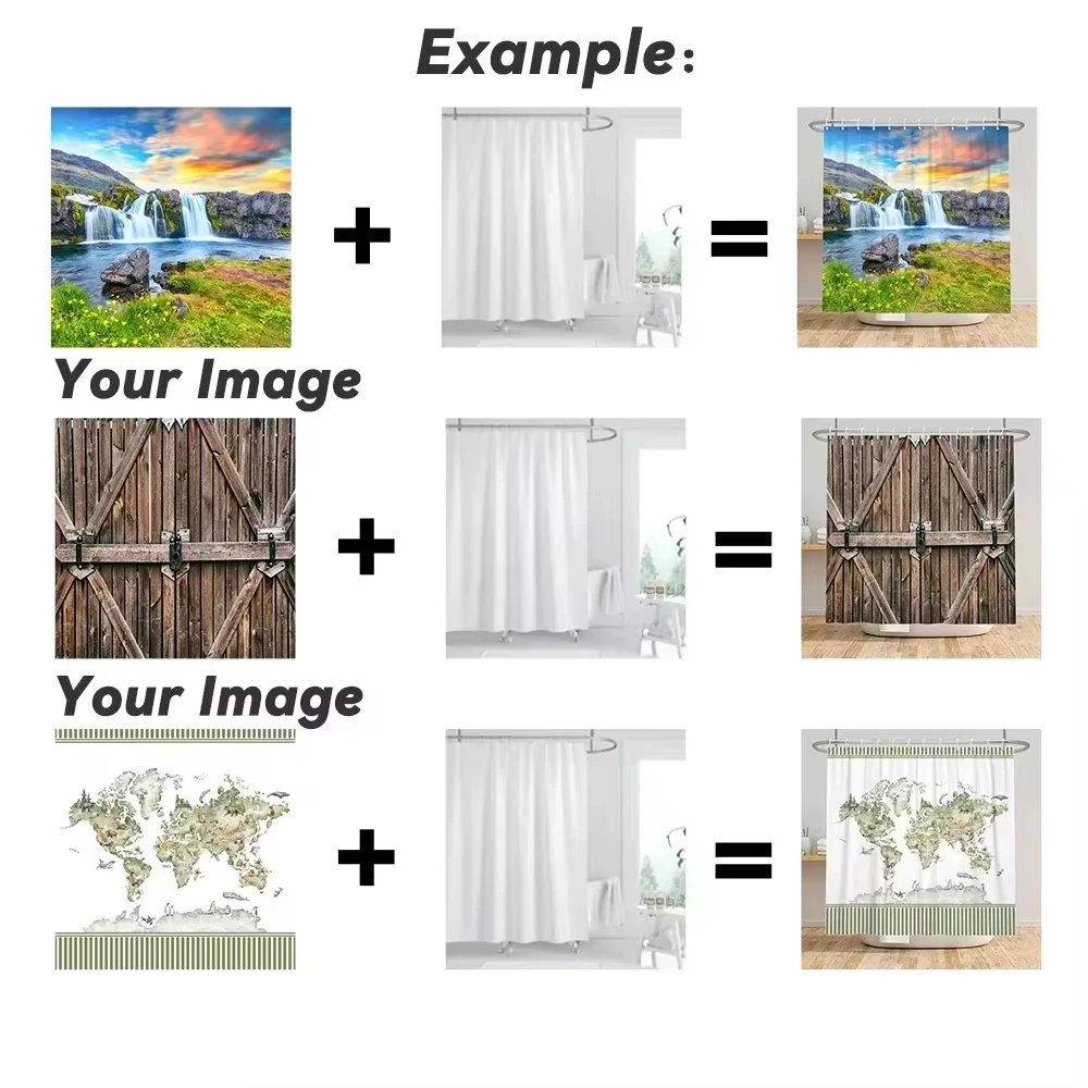 Bespoke Custom Printed Shower Curtain Private Upload Personal Photos Anti-mold Waterproof Fabric Bath Curtain With Matching Hook