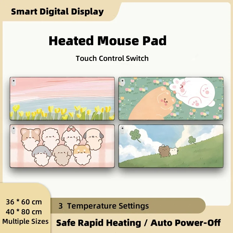 แผ่นรองเมาส์แบบอุ่นพร้อมจอแสดงผลดิจิตอล 5 ระดับ เครื่องทำความร้อนสำหรับโต๊ะทำงาน/อ่านหนังสือขนาดใหญ่ พร้อมแผ่นรองคีย์บอร์ดหนัง แผ่นรองโต๊ะอุ่นขนาดใหญ่