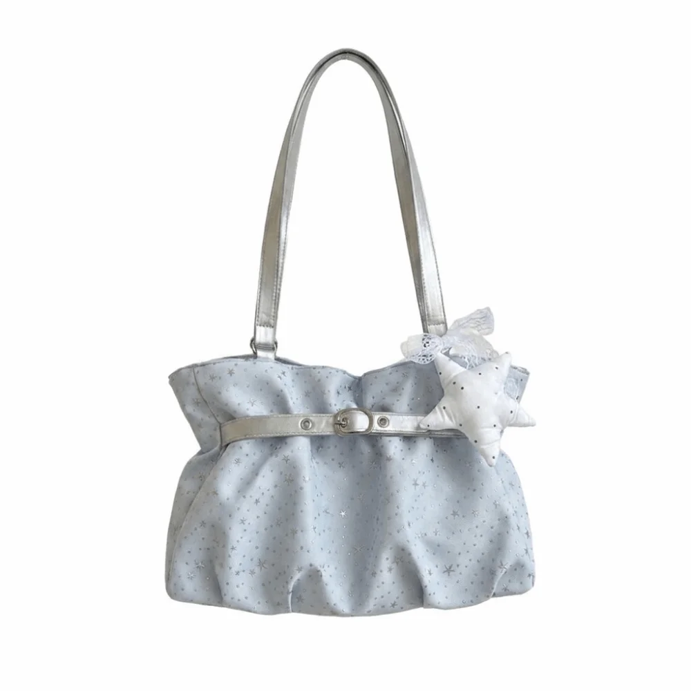 Fashion Nylon Star Print Handbag Solid Color Korean Style Women Tote Bag Hobo Handheld Underarm Shoulder Bag Ladies