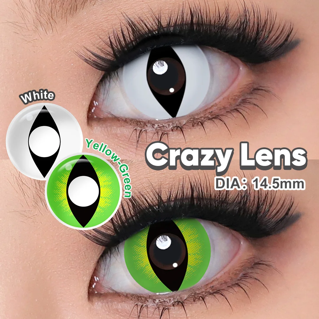 MAGISTER Jahreslinsen für Halloween mit Katzenaugen-Effekt für Augen-Cosplay, farbige Kontaktlinsen in Grün/Weiß, Kosmetik-Cosplay, 14,5 mm