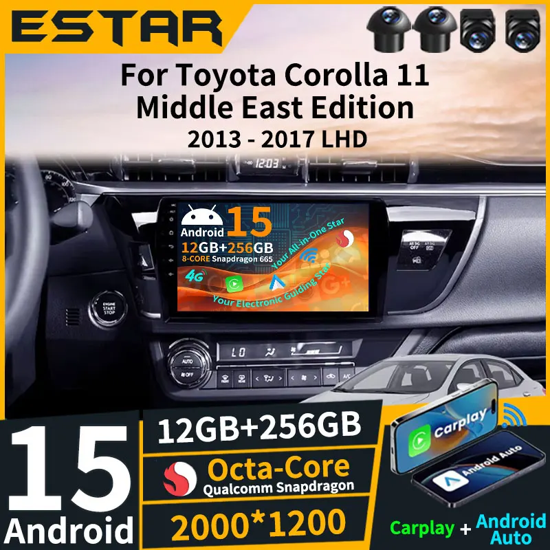 

Для Toyota Corolla 11 Middle East Edition 2013-2017 LHD беспроводной авто Carplay автомобильный радиоприемник Android 15 GPS мультимедийный плеер Navi