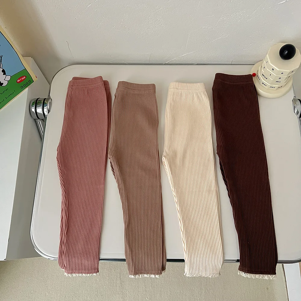 Schmale elastische Strumpfhose für Babys, Herbst, einfarbige Rüschenhose für Kleinkinder, einfache Oberbekleidung für 3 Monate bis 3 Jahre – Detail 2