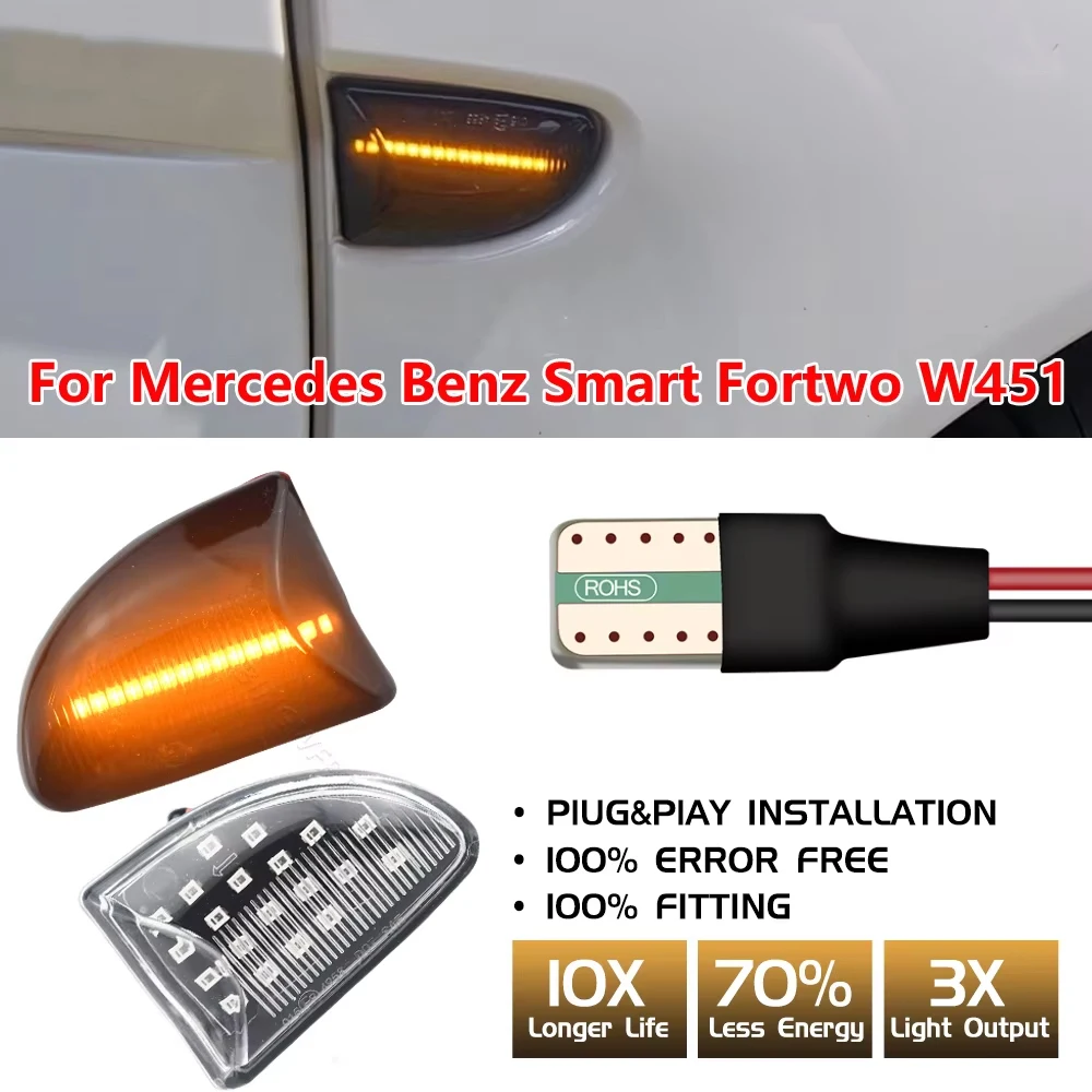 2pcs LED Dynamic Side Marker Light Turn Signal Lights For Smart Fortwo 451 MK1 & MKII 2007-2014