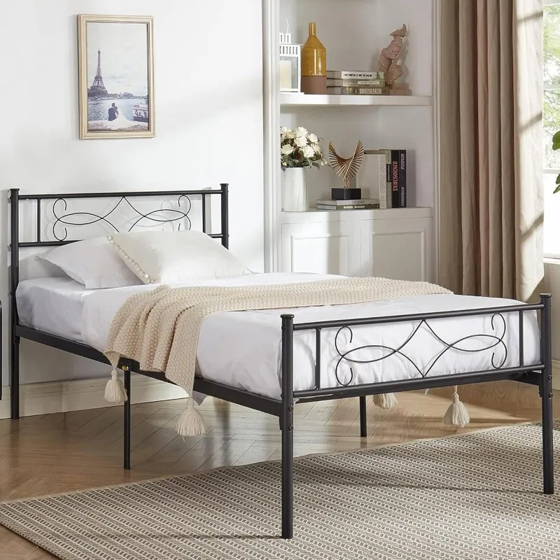 

14" Twin Size Metal Platform Bed Frame with Headboard,Premium Steel Slat Support No Box Spring Needed,Noise-Free Anti-Slip