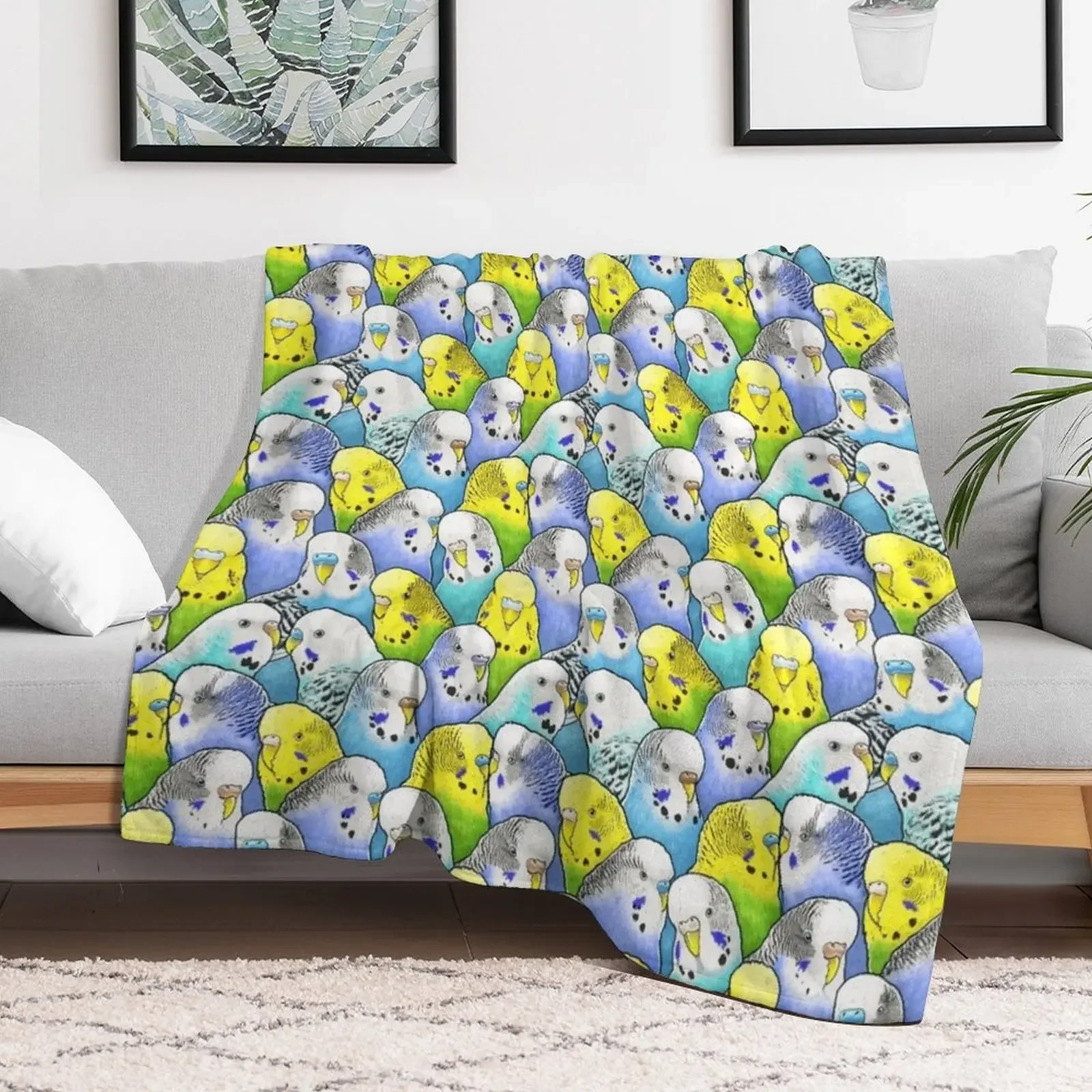 Colourful Budgies Parakeet Pattern Throw Blanket Outdoor Soft Blanket for Picnic Beach Camping