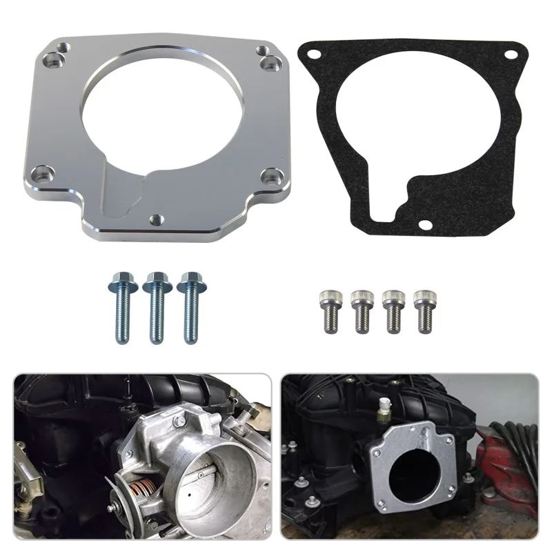 Silver Billet Aluminum Throttle Body Adapter Spacer With Gasket LS3 4-Bolt Intake To 3-Bolt DBC TB For LH6 L92 L76 LS Truck