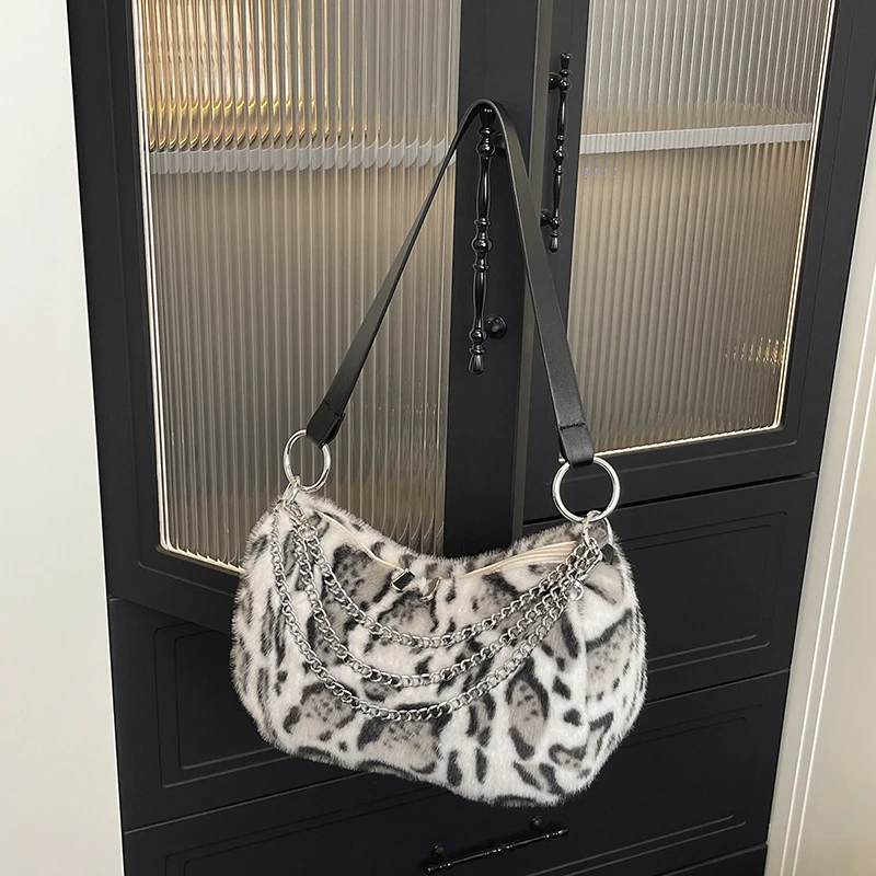 

Cotton Leopard Temperament Shoulder Bags Autumn/Winter New 2025 High Quality Bags for Women Zipper Fashion Crossbody Bags