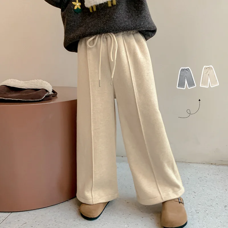 

Girls Pants Autumn Winter 2024 New Style Children Baby Autumn Integrated Velvet Pants Fashion Simple Casual Trousers Bottoms