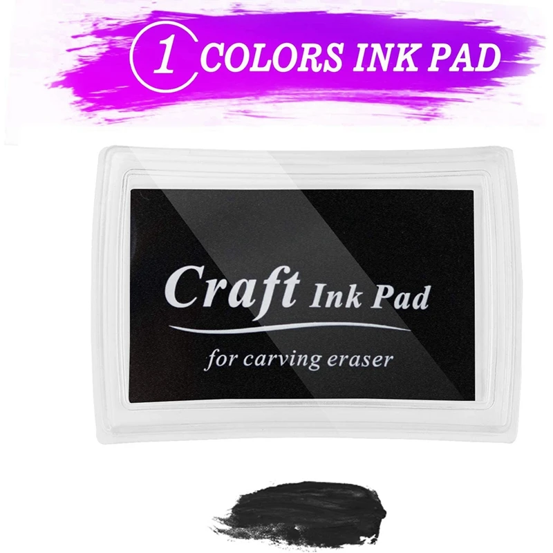 Rubber Stamp Making Kit,Rubber Carving Block Linoleum Cutter Set Rubber Stamp Craft Ink Pad For DIY Stamp Carving Craft