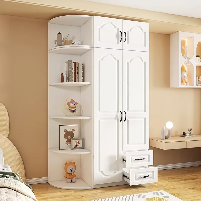 Modern Minimalist MDF Wardrobe with Drawers for Kids Bedroom Small Space Storage Locker Furniture for Baby Girls Two Door