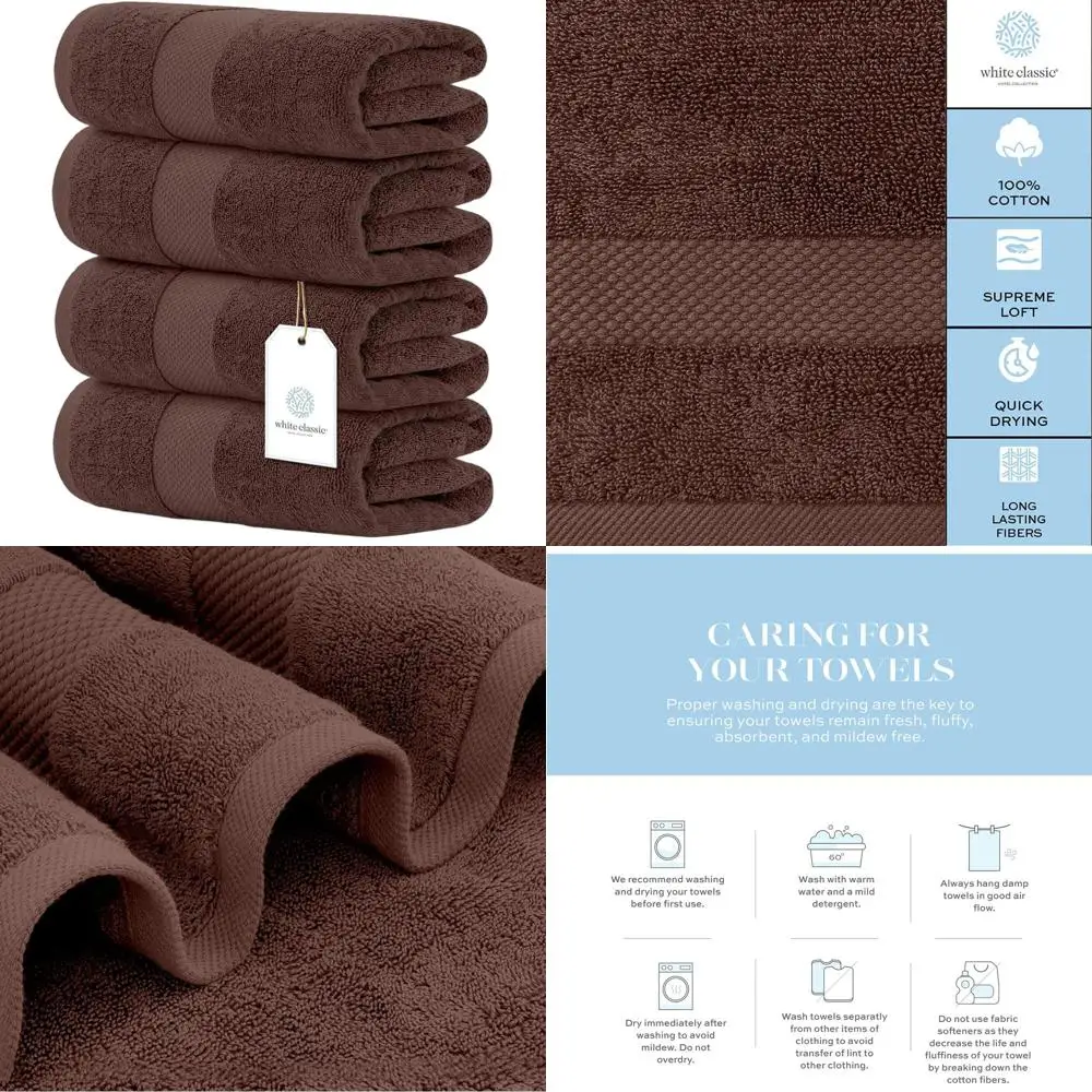 

Набор из 4 премиальных хлопковых банных полотенец плотностью 700 GSM - 27x54 дюйма, ультрамягкие и быстросохнущие, идеально подходят для роскошного гостиничного комфорта в ванной комнате