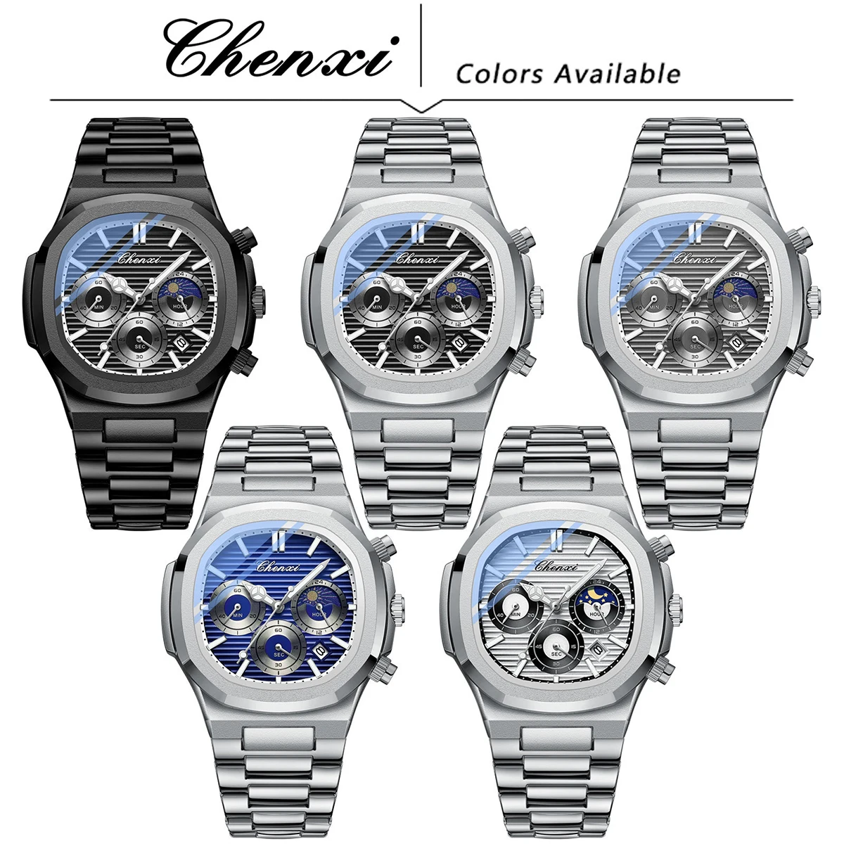 CHENXI Luxury Watch Men Waterproof Luminous Chronograph Mens Watches Stainless Steel Quartz Wristwatches