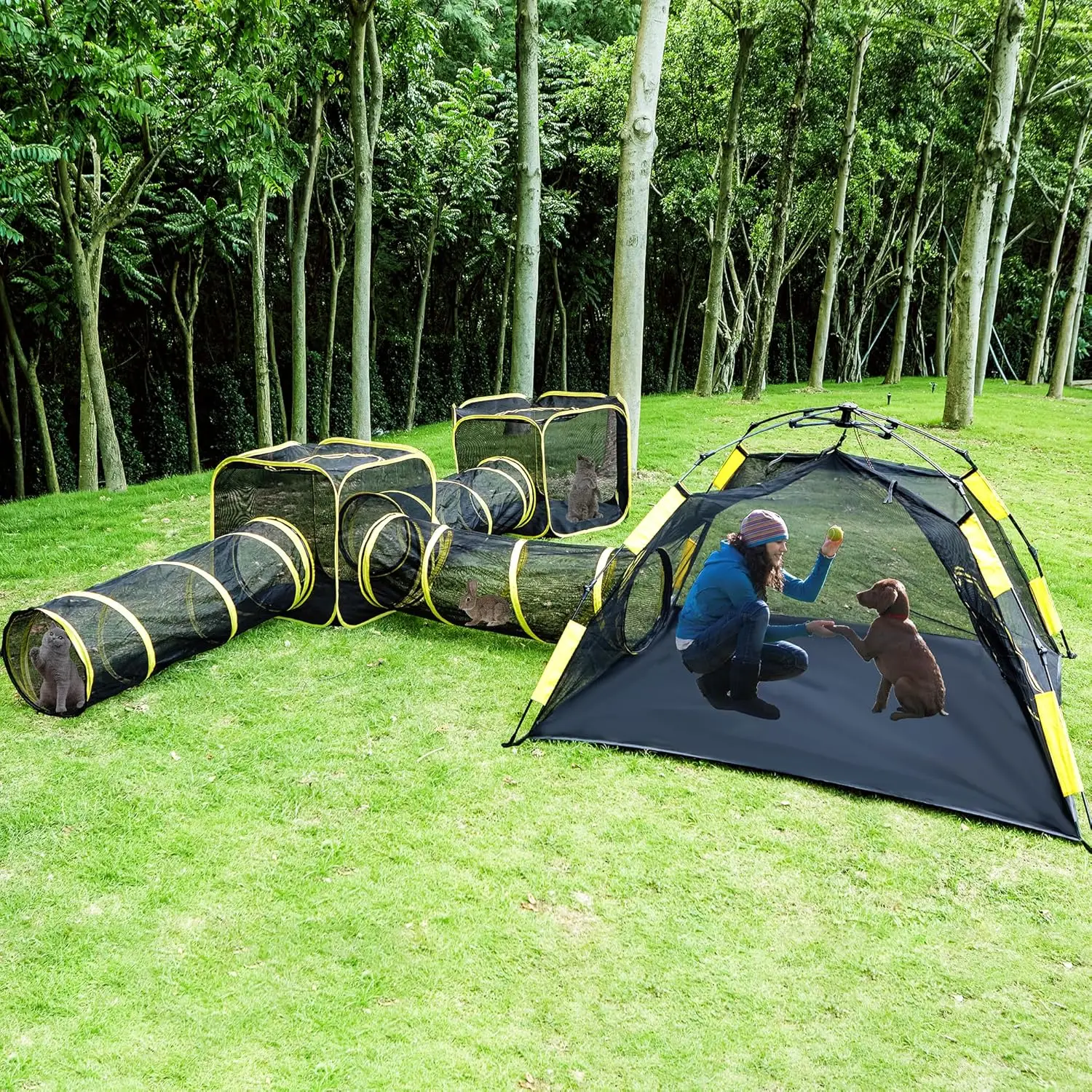 

Hot Sell Cat Outdoor Enclosure 6-in-1 Outdoor Ferret Tunnels for Indoor & Outside Portable Foldable Pop up Tunnel for Pets