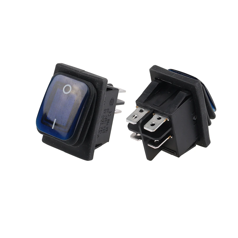 KCD4-201N Interruptor oscilante à prova d'água 4 pinos IP65 16A/250VAC 20A/125VAC Tamanho de abertura 22X30mm Contatos prateados Vermelho Azul Preto