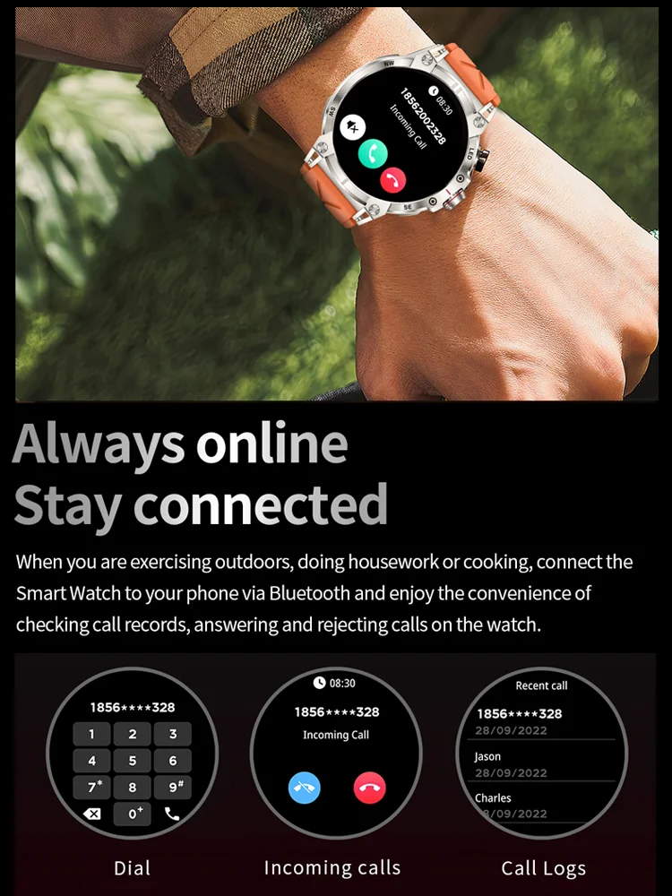 Nuevo reloj inteligente HD de 1,8 pulgadas con llamada Bluetooth para hombres, relojes deportivos para deportes al aire libre, relojes de seguimiento de actividad física IP68, reloj inteligente resistente al agua para Android IOS